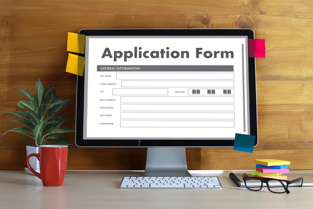 Application form on computer monitor showcasing how to complete your bankruptcy application
