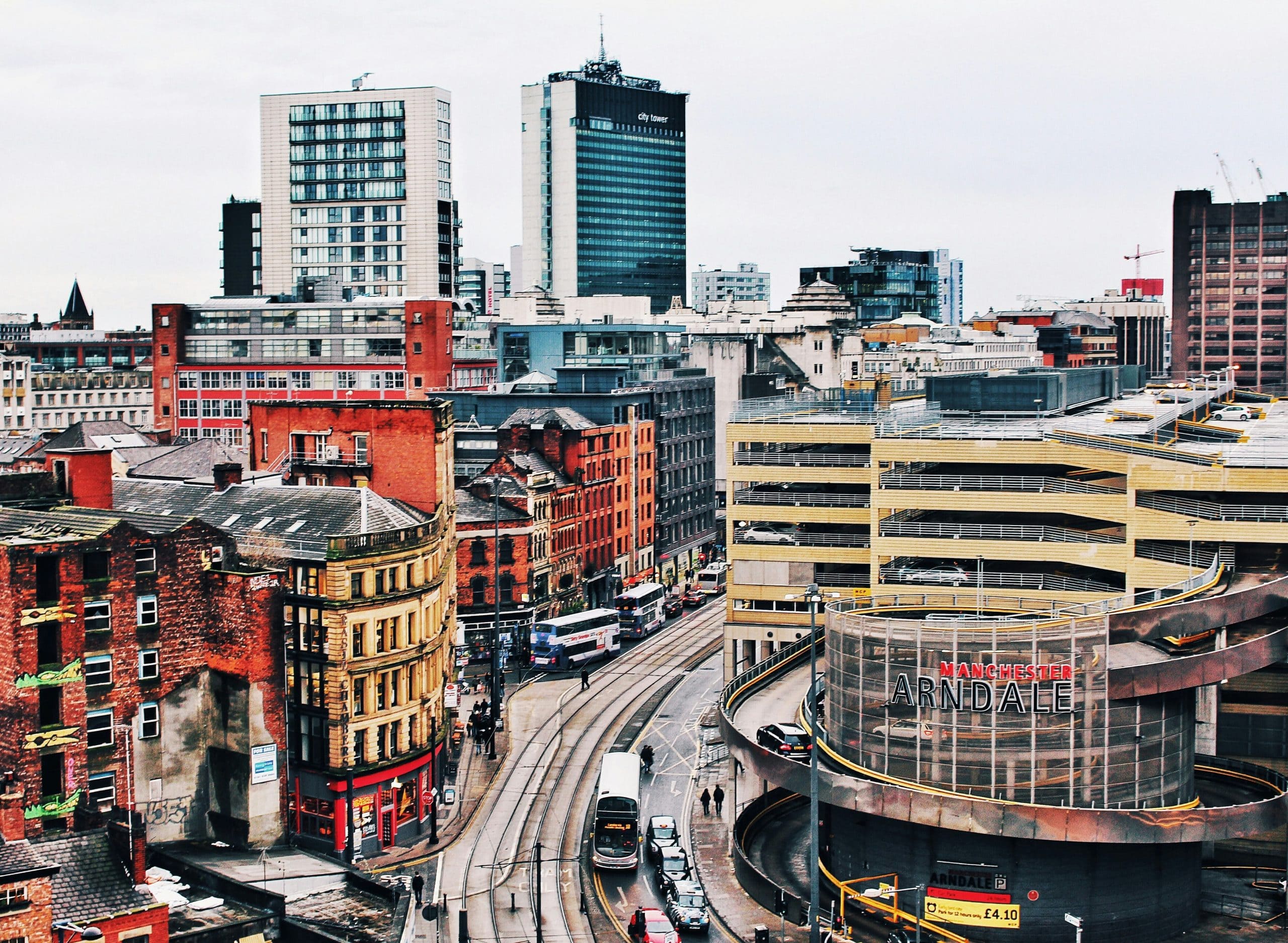 Manchester skyline including Manchester Arndale Centre to showcase Bankruptcy Guide's Manchester bankruptcy advice service