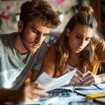 Young couple calculating monthly expenses to showcase how a partner is affected by bankruptcy