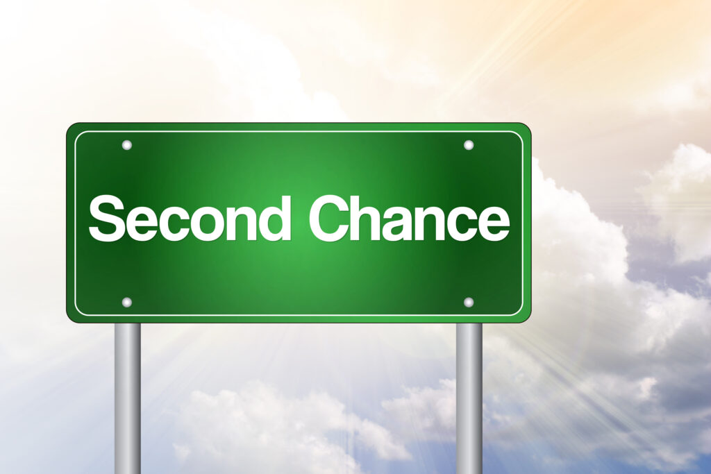 Second Chance Green Road Sign showcasing going bankrupt for a second time